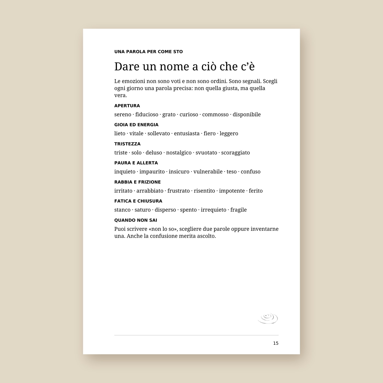 Pagina Dare un nome a ciò che c’è, con il vocabolario delle emozioni